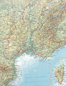 kort over ruten fra Dole til Korsika
